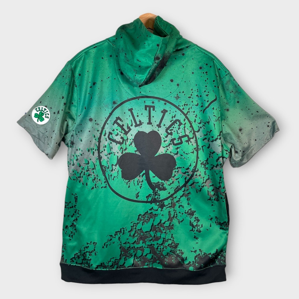 FISLL Celtics Short Sleeve Hoodie XL Boston NBA Short Sleeve Pockets Green NEW - Picture 3 of 15